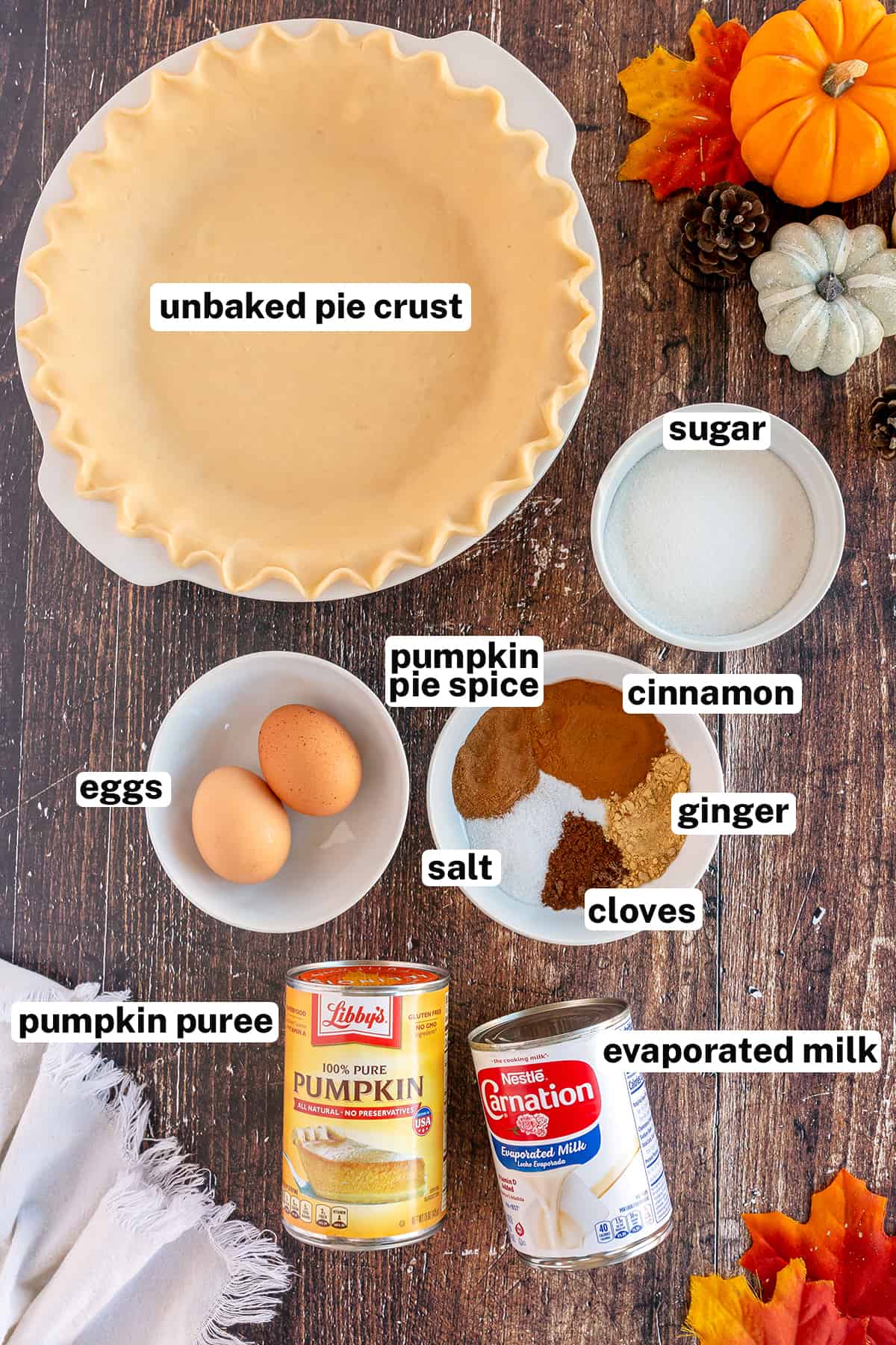 The ingredients for making Classic Pumpkin Pie with text overlay.