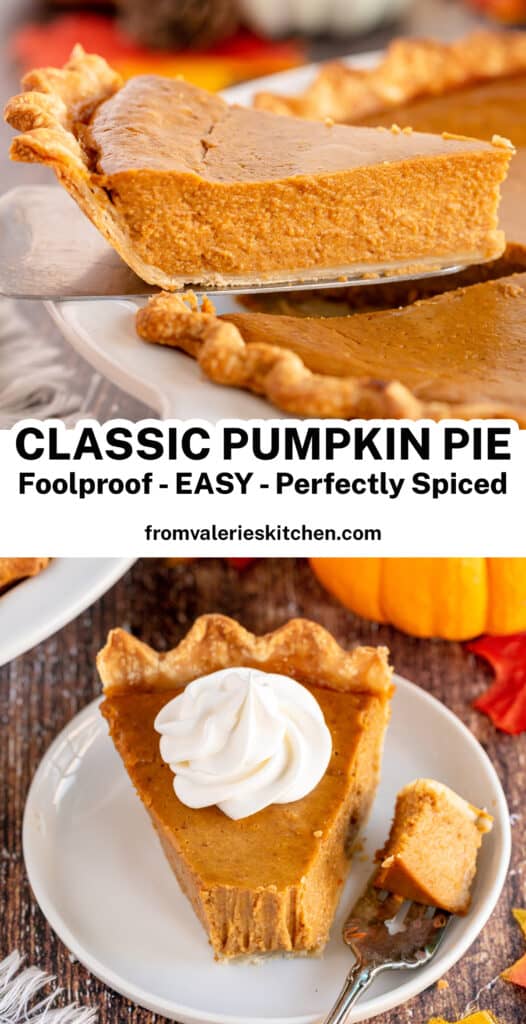 Two images of Classic Pumpkin Pie with text overlay.