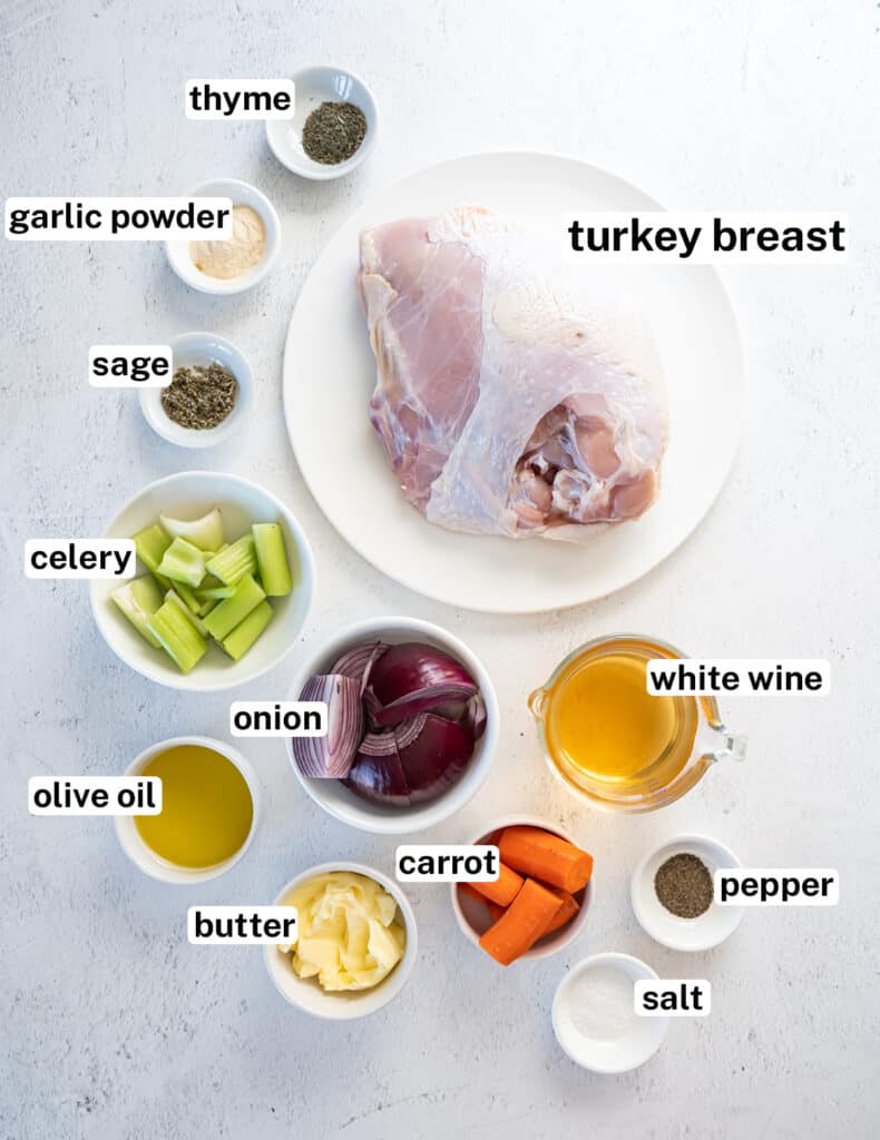 The ingredients for Roasted Turkey Breast with overlay text.