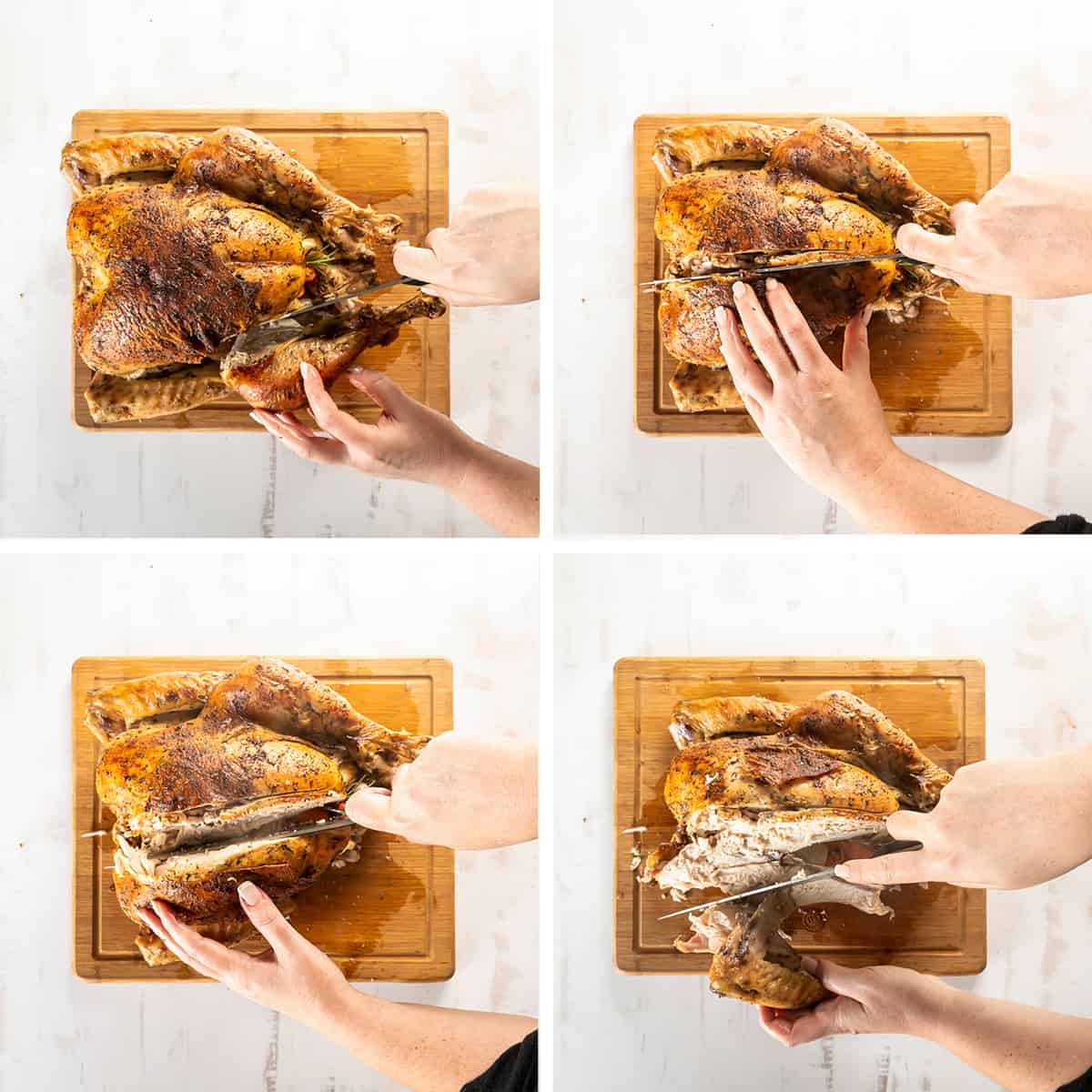 A turkey being carved on a cutting board.