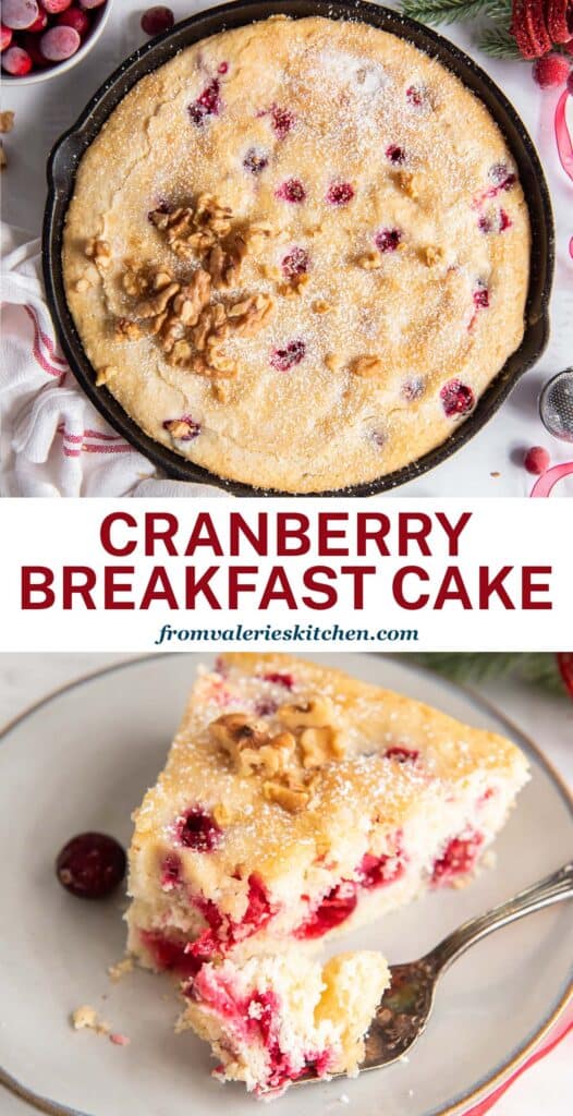 Two images of Cranberry Breakfast Cake with overlay text.