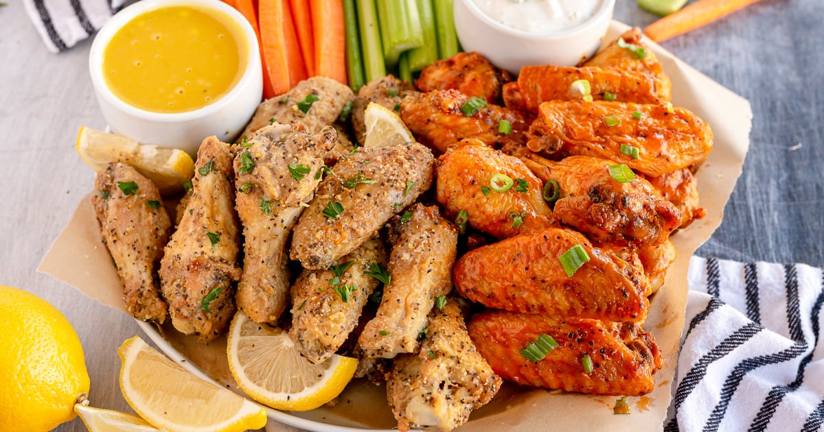 Air Fryer Chicken Wings (Buffalo and Lemon Pepper)