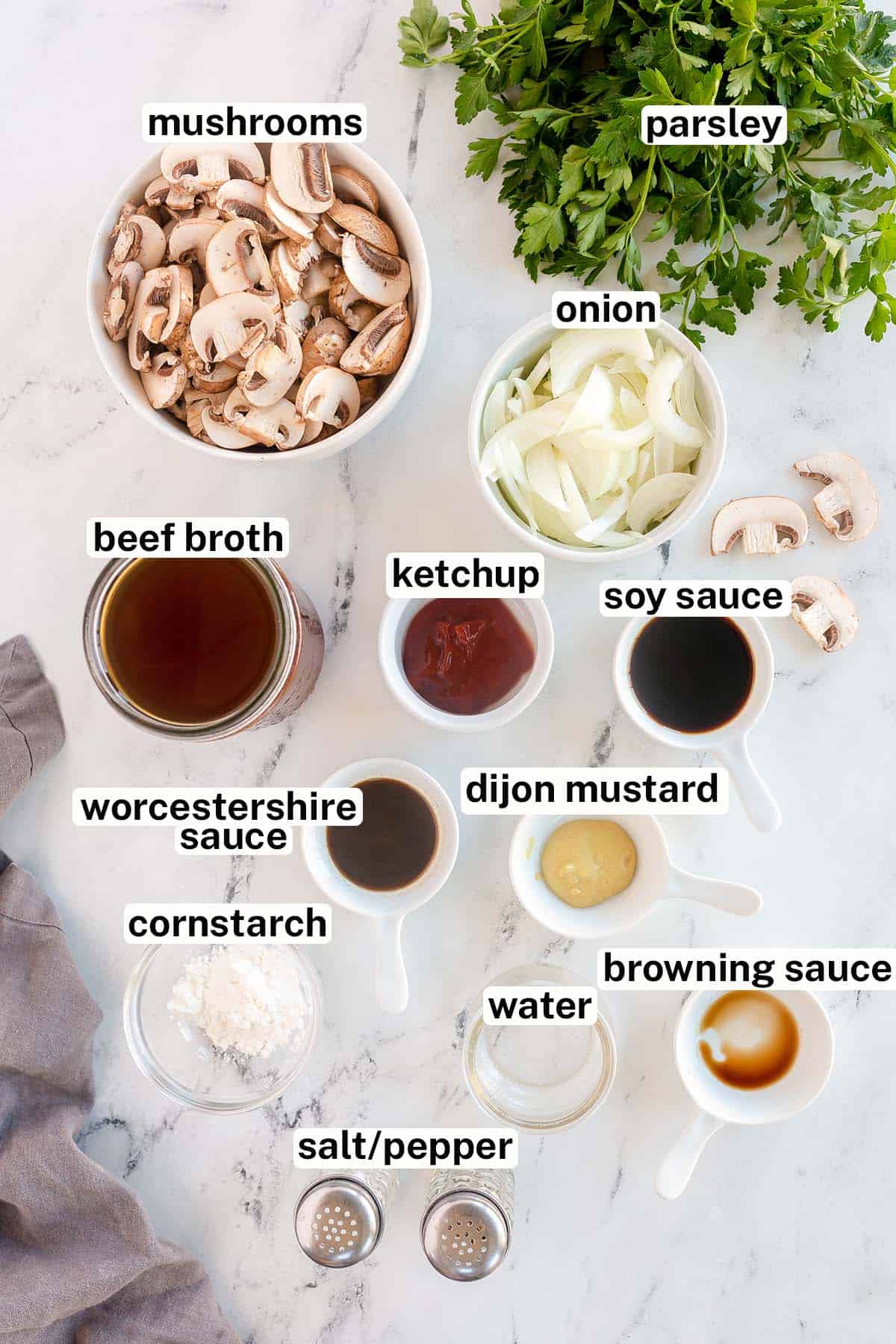 Salisbury Steak gravy ingredients with overlay text.