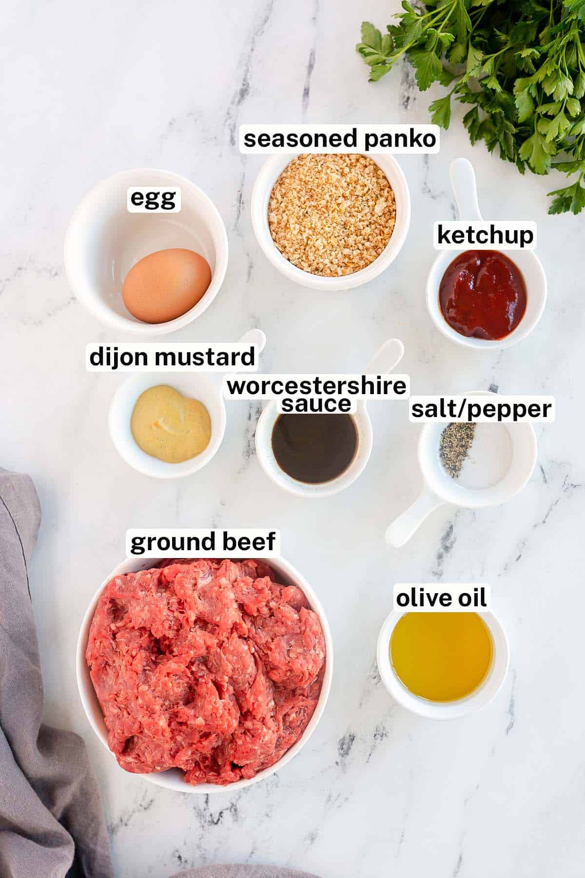 Salisbury Steak ingredients with overlay text.