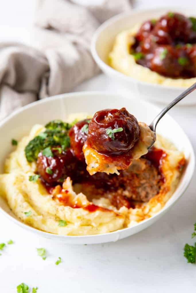 BBQ Meatballs and Mashed Potatoes