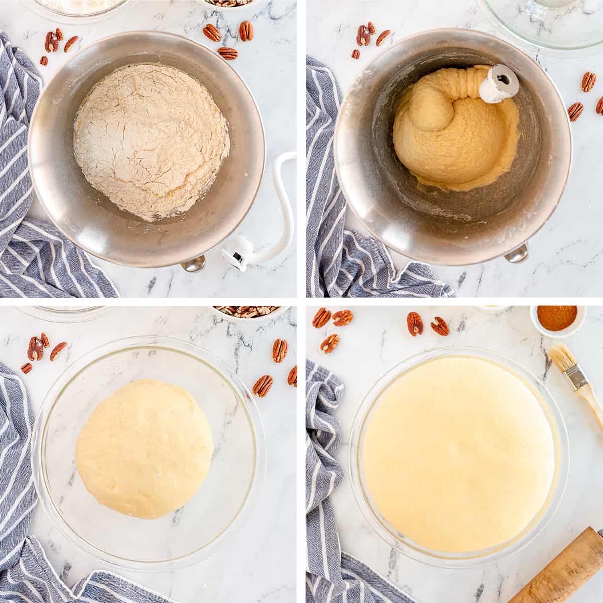 Sticky bun dough after it rises in a bowl.