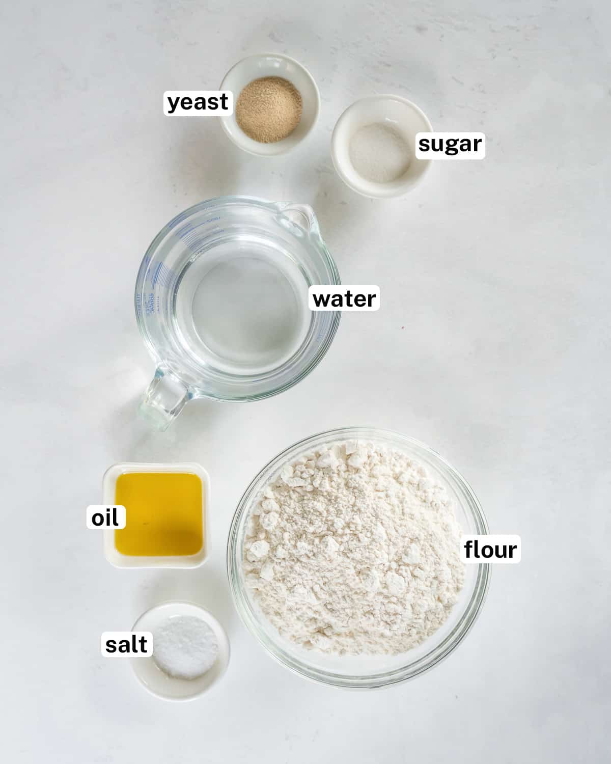 Homemade pizza crust ingredients with text.