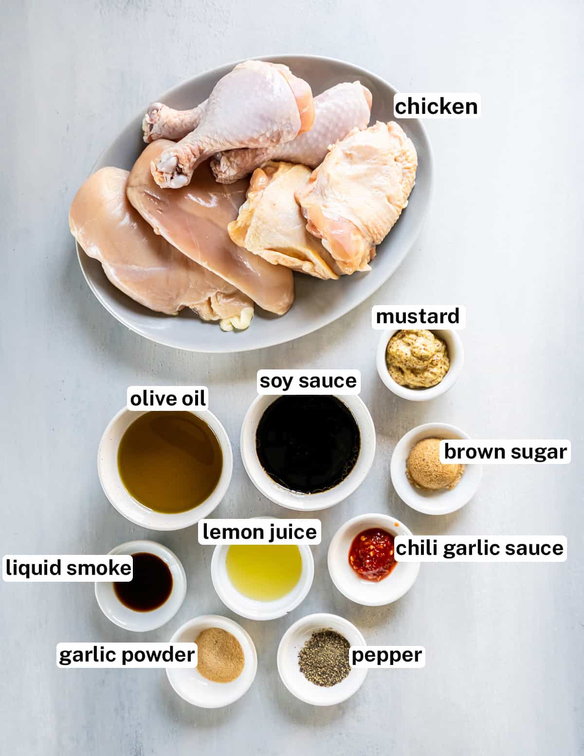 The ingredients for grilled chicken marinade with text.