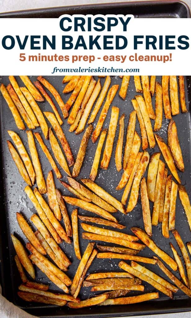 French fries on a baking sheet with text.