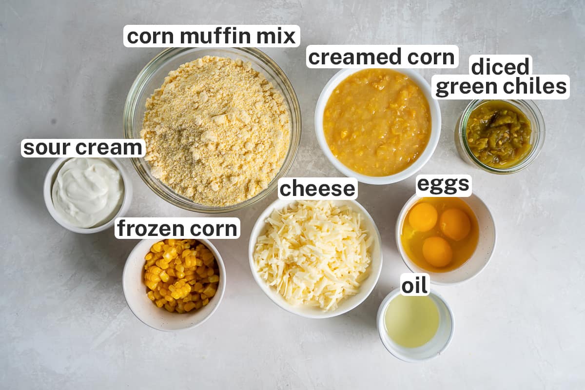 The ingredients to make Mexican Cornbread with text.