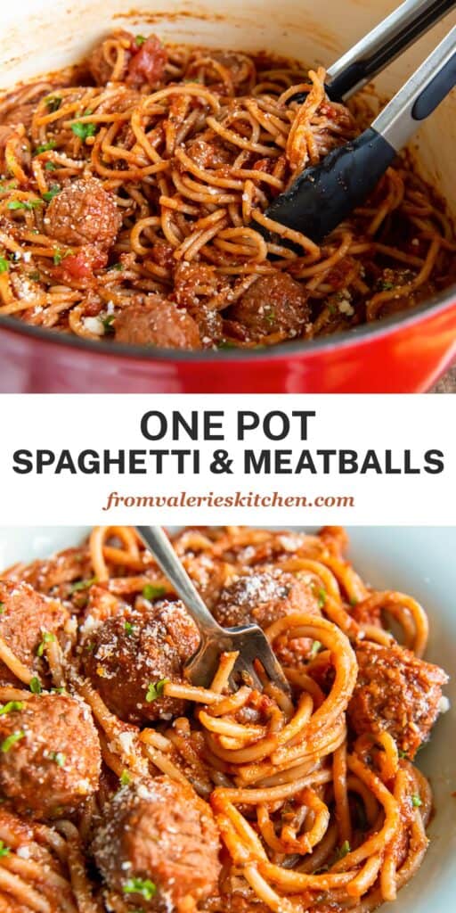 Two images of Spaghetti and Meatballs with text.