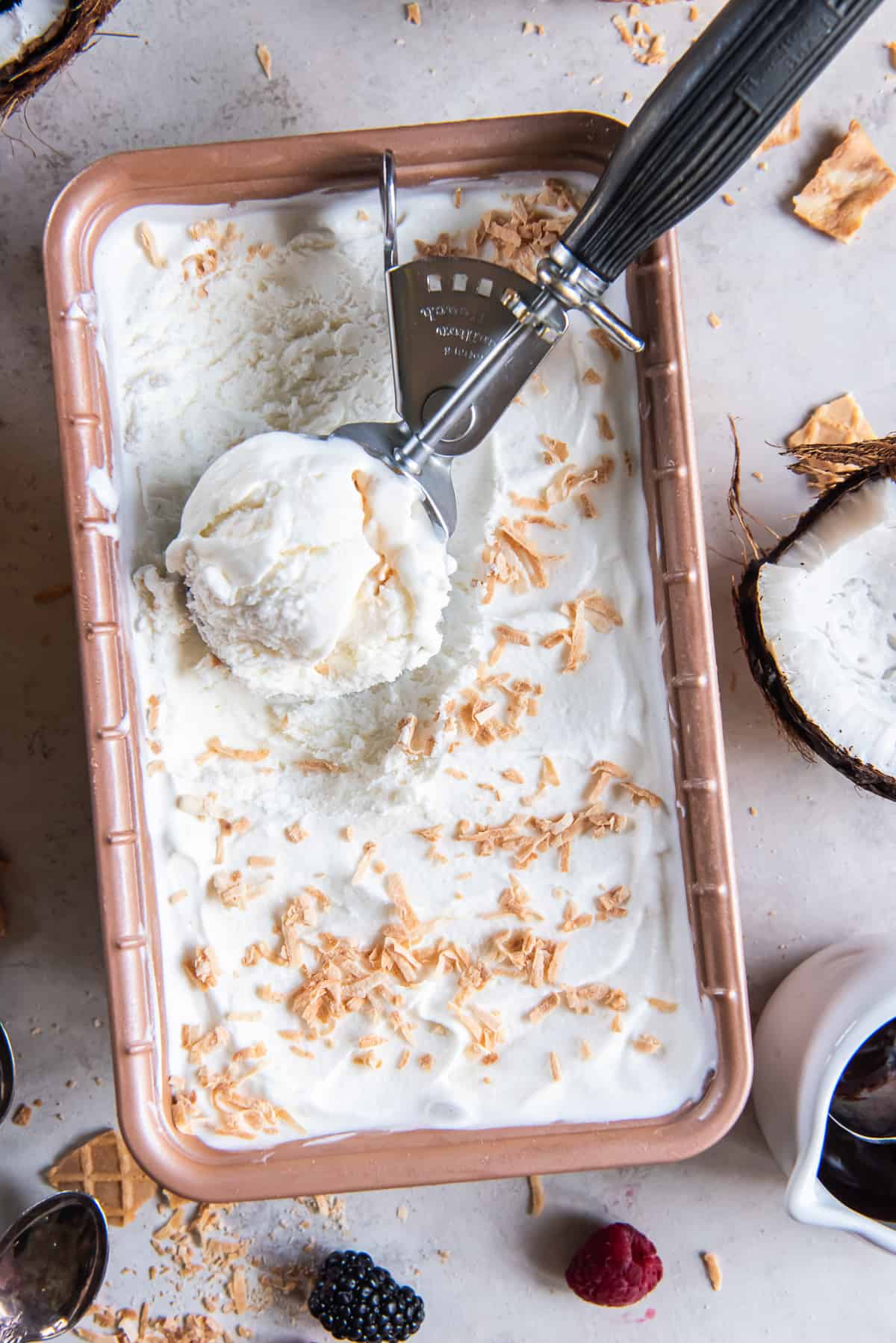 Ice cream with flowers on top