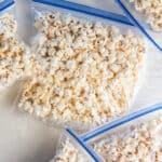 Popcorn in sealed plastic food storage bags.