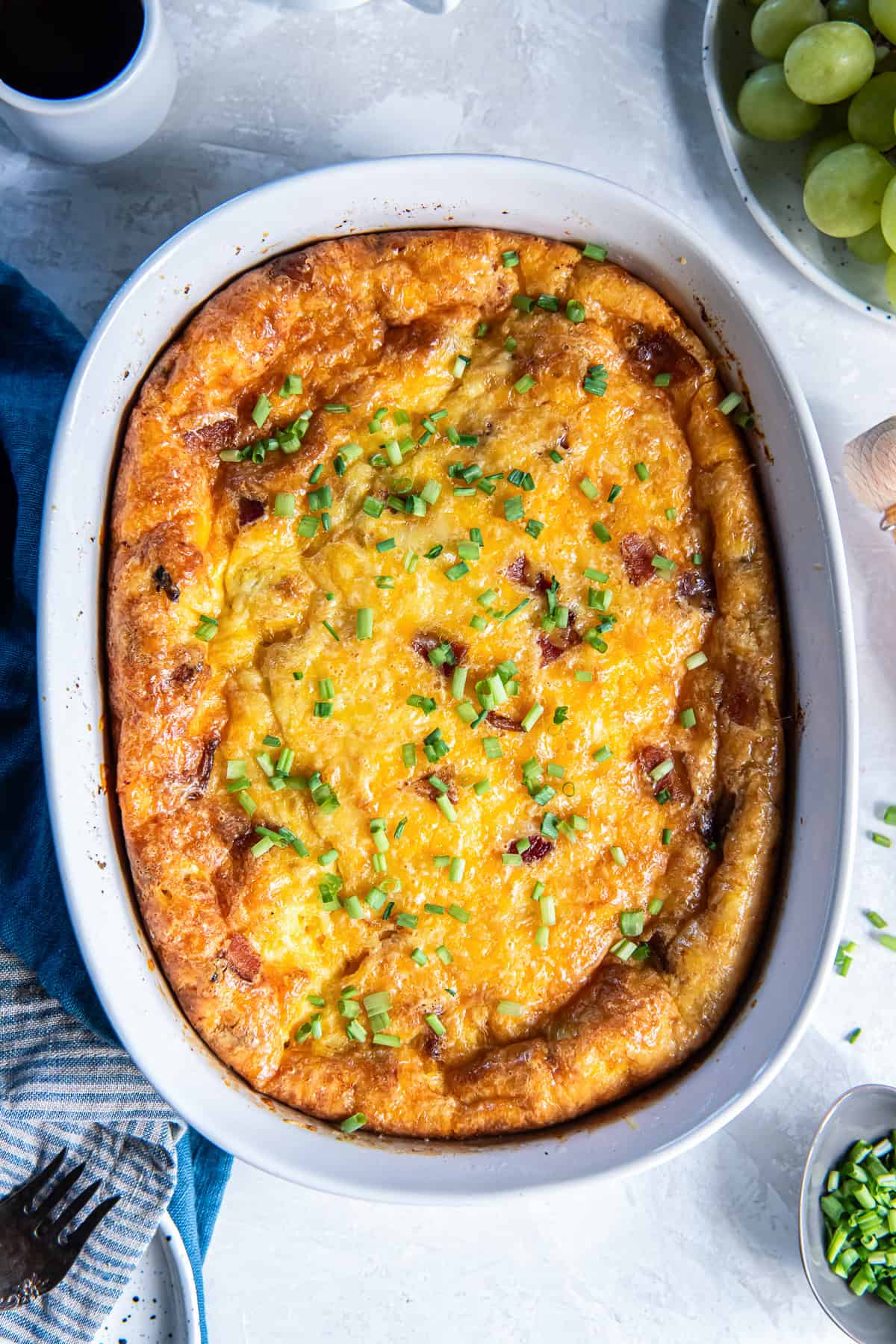 Crustless quiche in a casserole dish.
