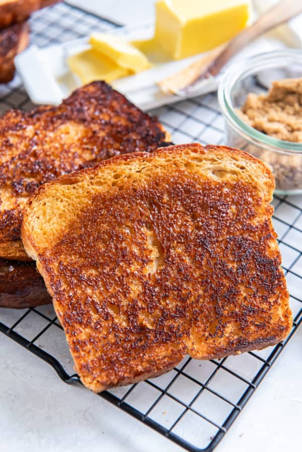 Brown sugar toast on a wire rack.