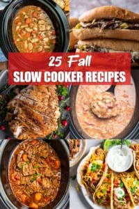 Six images of fall slow cooker recipes in a collage format with text overlay.