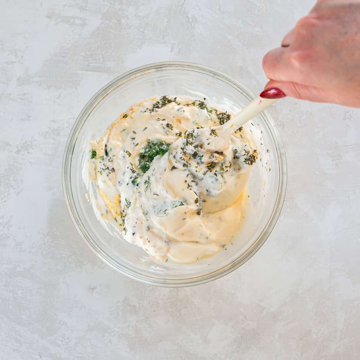 Combine the vegetable dip ingredients in a bowl and mix until smooth.