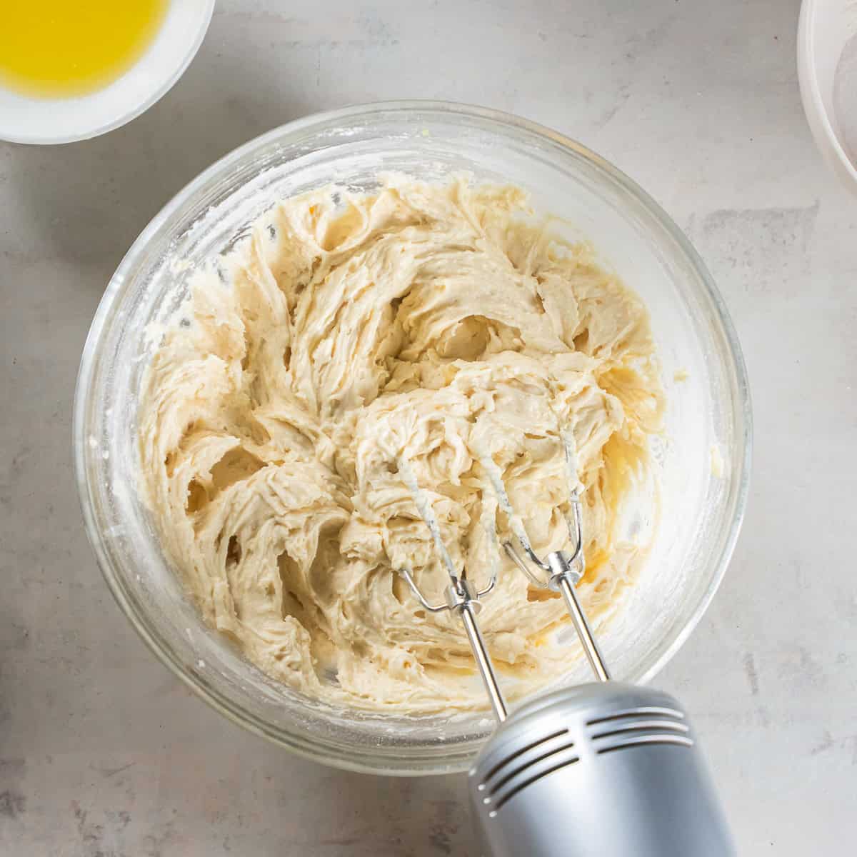 Mixing until the Cherry Coffee Cake batter is thick and just combined.